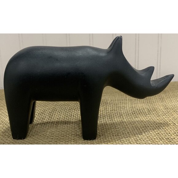 Black Wooden Rhino and Elephant Hand Carved Figurine or Paper Weight - Picture 6 of 16